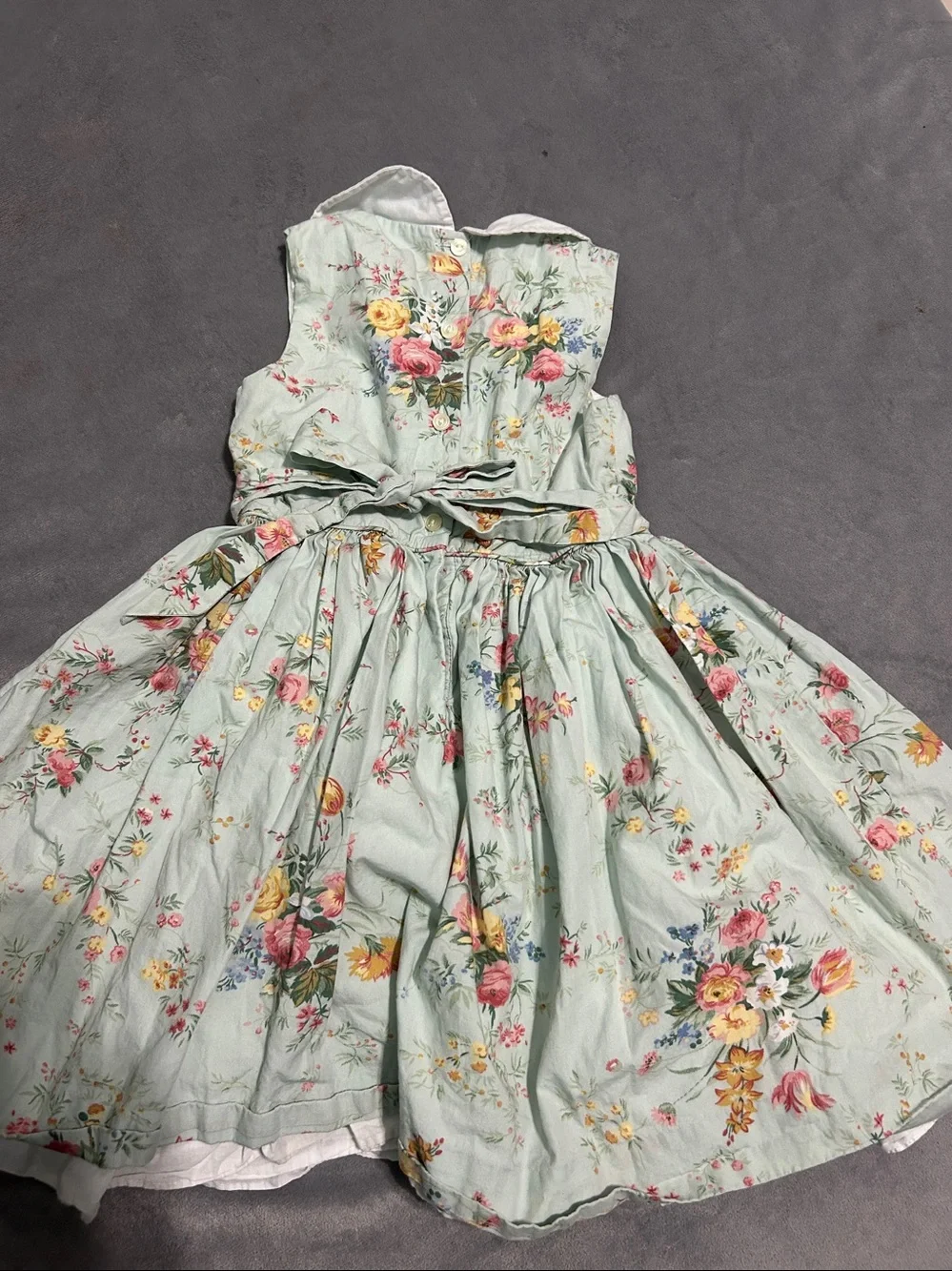 Ralph lauren Classic Floral Mint Girls' Dress with Peter Pan Collar